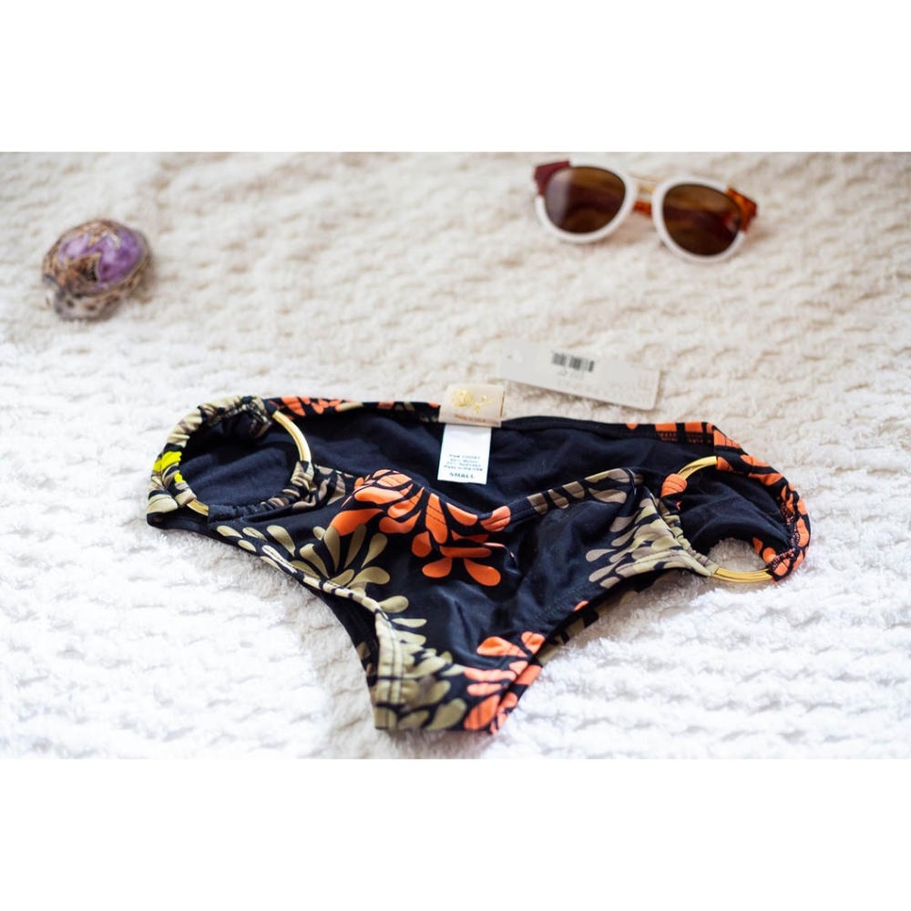 L-Space swimsuit bottom with gold metal hoop rings